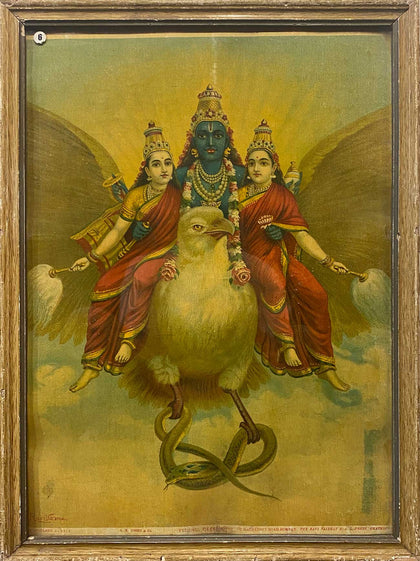 Vishnu with Consorts - 05, Raja Ravi Varma, Balaji Art - Artisera