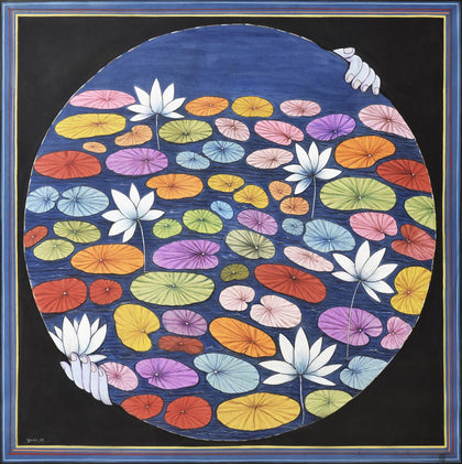 Lotus Pond, Pushkar Lohar, Ethnic Art - Artisera