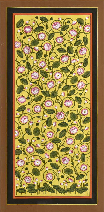 Krishna and Cows in Lotus Pond - 02 (triptych), Nemichand, Ethnic Art - Artisera