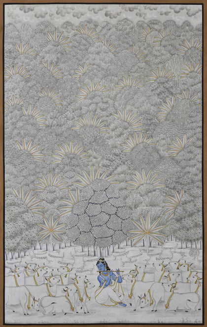 Krishna with Cows in Forest - 06, Nemichand, Ethnic Art - Artisera