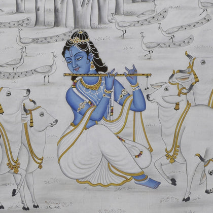 Krishna with Cows in Forest - 06, Nemichand, Ethnic Art - Artisera