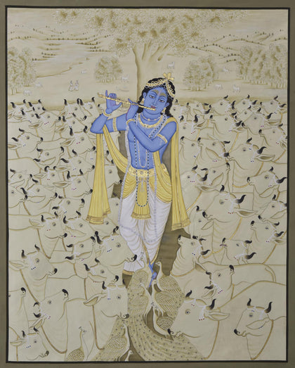 Krishna with Cows - 19, Nemichand, Ethnic Art - Artisera