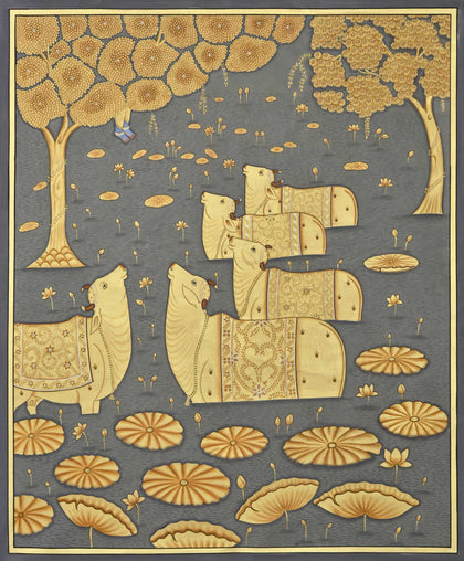 Krishna with Cows - 17, Nemichand, Ethnic Art - Artisera