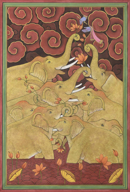 Krishna with Elephants - 02, Pushkar Lohar, Ethnic Art - Artisera