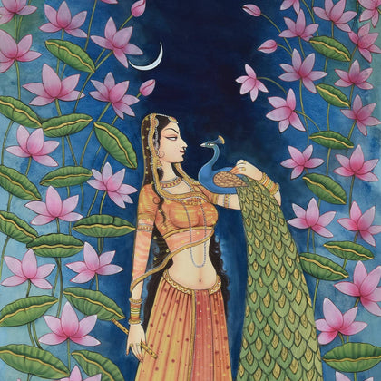 Radha with Peacock - 01, Pushkar Lohar, Ethnic Art - Artisera