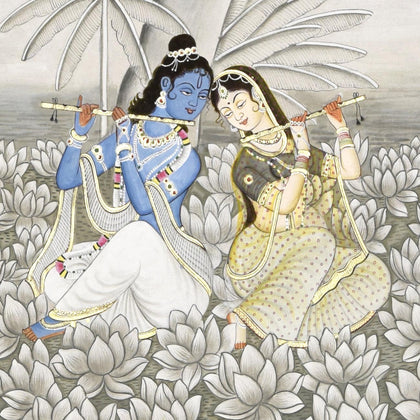 Radha Krishna in Lotus Pond, Nemichand, Ethnic Art - Artisera