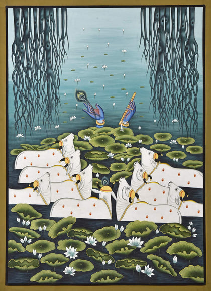 Krishna in Lotus Pond - 05, Nemichand, Ethnic Art - Artisera