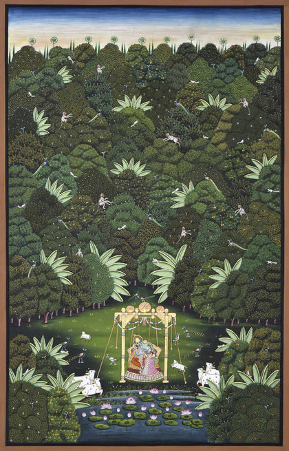 Radha Krishna in Forest - 03, Nemichand, Ethnic Art - Artisera