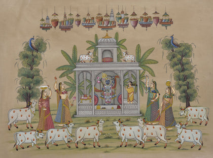 Shrinathji with Gopis and Cows - 02, , Ethnic Art - Artisera