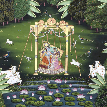 Radha Krishna in Forest - 03, Nemichand, Ethnic Art - Artisera