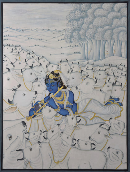 Krishna with Cows - 02, Nemichand, Ethnic Art - Artisera