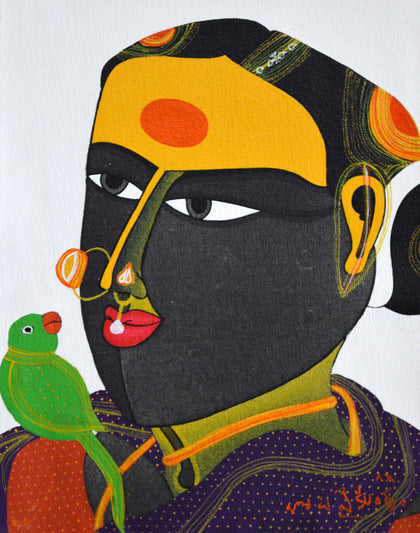 Woman with Parrot, Thota Vaikuntam, Archer Art Gallery - Artisera