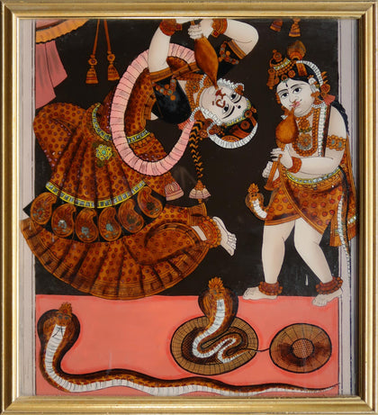 Balakrishna and Attendant Snake Charming, , Phillips Reverse Glass - Artisera
