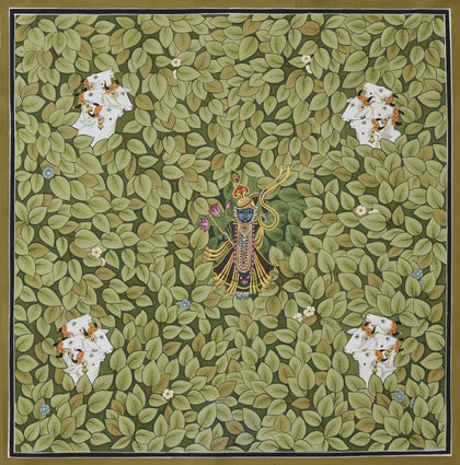 Shrinathji in Leaves, Nemichand, Ethnic Art - Artisera