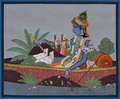 Krishna in Boat, Narendra Kumar, Ethnic Art - Artisera