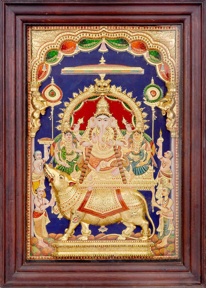 Lord Ganesha with Riddhi and Siddhi, , Rani Arts & Teak - Artisera