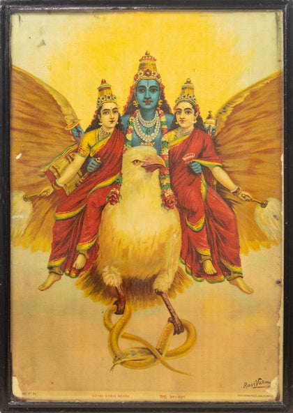 Vishnu with Consorts - 02, Raja Ravi Varma, Balaji Art - Artisera