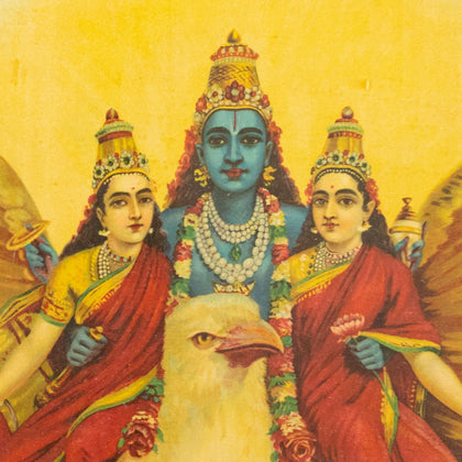 Vishnu with Consorts - 02, Raja Ravi Varma, Balaji Art - Artisera