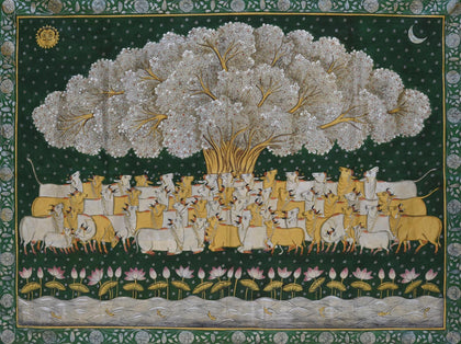 Group of Cows Under Tree - 03, Narendra Kumar, Ethnic Art - Artisera