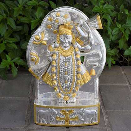 Shrinathji with Pure Gold Leaf, , Silver Showpieces - Artisera
