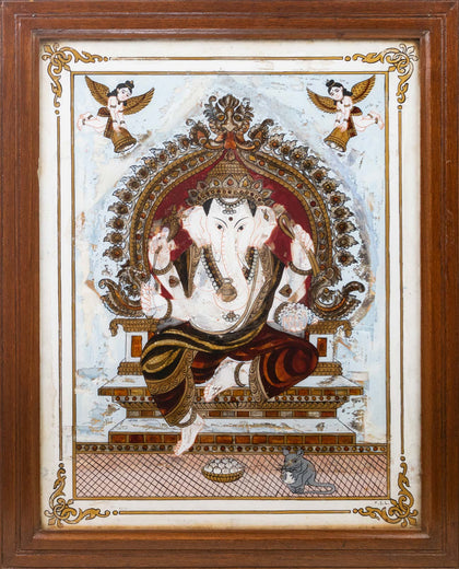 Ganesha with Mooshika, , Balaji Reverse Glass - Artisera