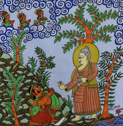 Phad 17 - Lord Buddha & Daku Angulimal, , Phad Art - Artisera
