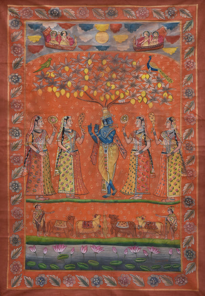 Krishna with Gopis Under Tree - 01, , Ethnic Art - Artisera