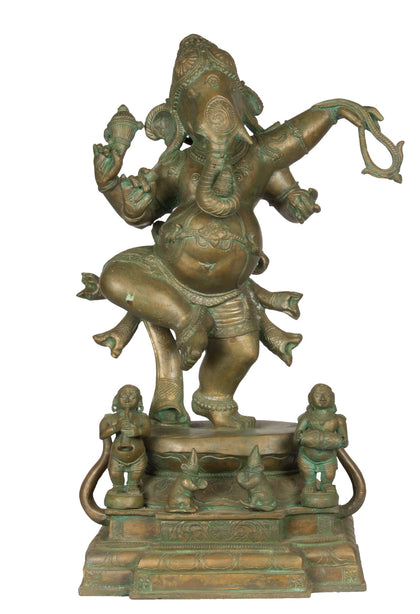 Dancing Ganesha with Musicians, , Lost Wax Bronze Sculptures - Artisera