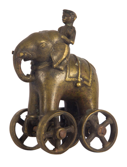 Elephant Pull Toy With Mahout, , Balaji's Antiques and Collectibles - Artisera