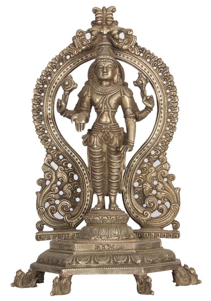 Silver Vishnu with Prabhawal, , Navrathans Antique Art - Artisera