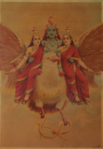 Vishnu on Garuda with Consorts, Raja Ravi Varma, Phillips Antiques - Artisera
