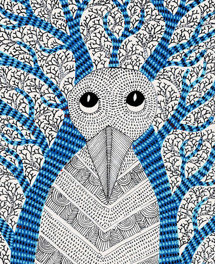 Gond - The Owl, A Great Ruler With Its Subjects, Dhavat Singh, Gallery Ragini - Artisera