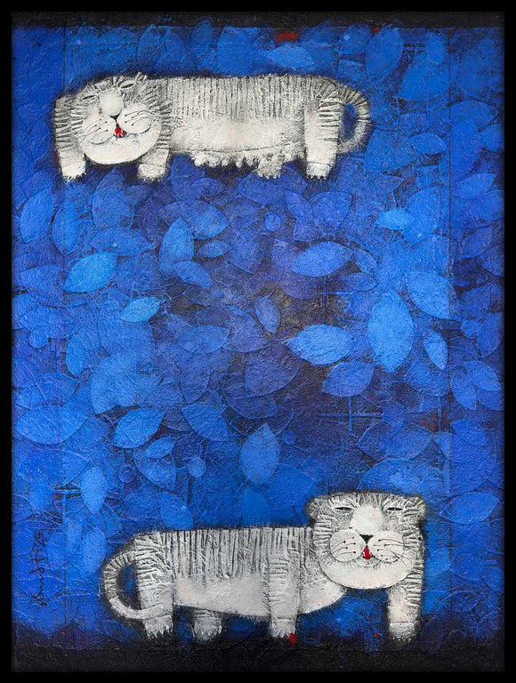 Cats in a Blue Forest, Basuki Dasgupta, Here, Together - Artisera