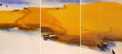 Boats Composing Golden Sands (triptych), Prashant Prabhu, Scale - Artisera