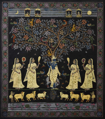 Krishna with Gopis Under Tree - 02, Rajesh Sharma, Ethnic Art - Artisera