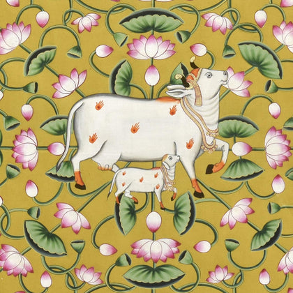 Cow with Lotuses (triptych), Nemichand, Ethnic Art - Artisera