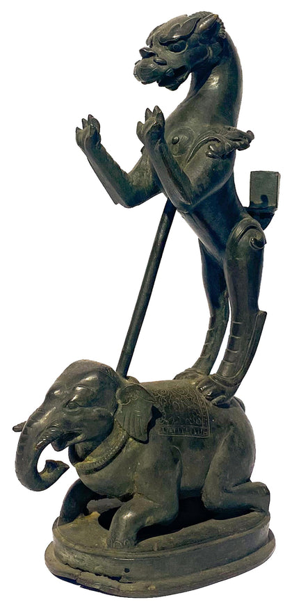 Yali and Elephant Lamp Pedestal, , Balaji's Antiques and Collectibles - Artisera