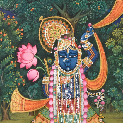 Shrinathji with Gopis and Cows - 06, Nemichand, Ethnic Art - Artisera