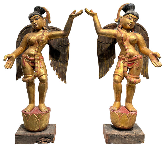 Standing Gilded Apsaras (Pair), , Balaji's Antiques and Collectibles - Artisera