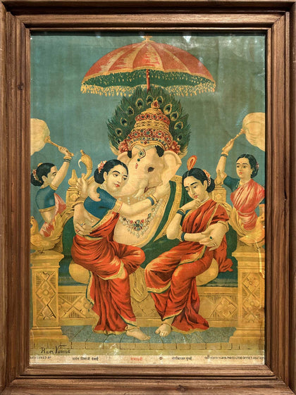 Ganesha with Riddhi and Siddhi, Raja Ravi Varma, Balaji Art - Artisera