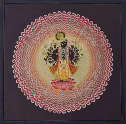 Shrinathji on Lotus - 06, Nemichand, Ethnic Art - Artisera