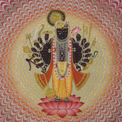 Shrinathji on Lotus - 06, Nemichand, Ethnic Art - Artisera