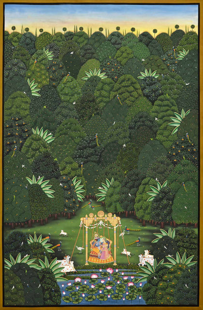 Radha Krishna in Forest - 02, Nemichand, Ethnic Art - Artisera