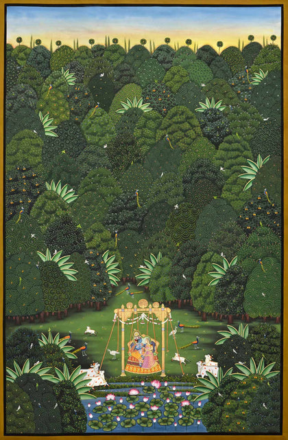 Radha Krishna in Forest - 02, Nemichand, Ethnic Art - Artisera