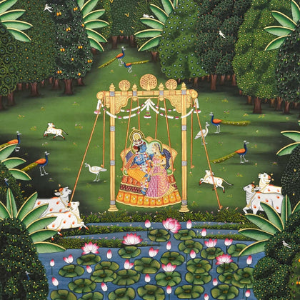 Radha Krishna in Forest - 02, Nemichand, Ethnic Art - Artisera