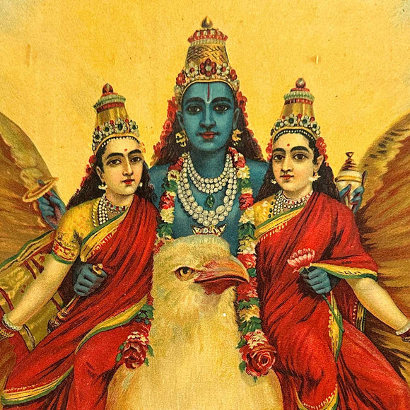 Vishnu with Consorts - 02, Raja Ravi Varma, Balaji Art - Artisera