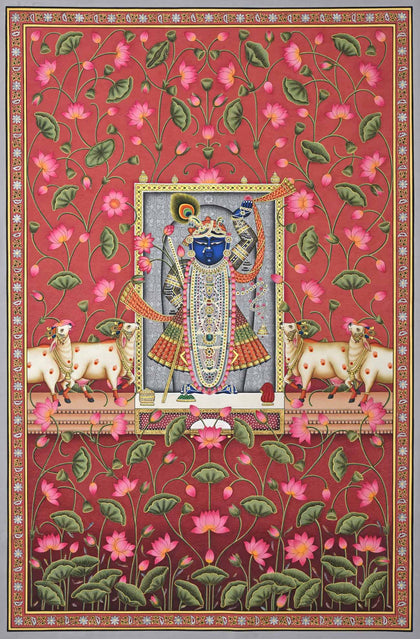 Shrinathji in Lotus Pond - 10, Rajesh Sharma, Ethnic Art - Artisera