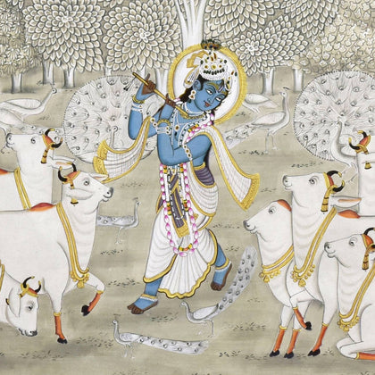 Krishna with Cows in Forest - 04, Nemichand, Ethnic Art - Artisera
