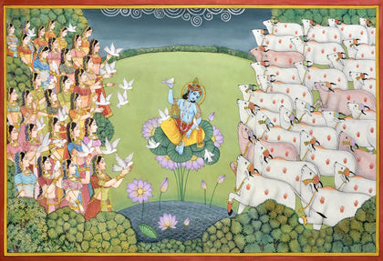 Krishna with Gopis and Cows - 01, Pushkar Lohar, Ethnic Art - Artisera