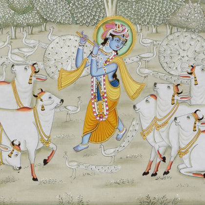 Krishna with Cows in Forest - 05, Nemichand, Ethnic Art - Artisera